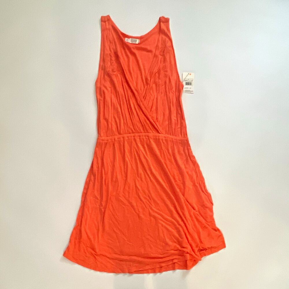 Volcom Women's M Orange V-Neck Wrap Mini Dress Viscose Ruched B1321624